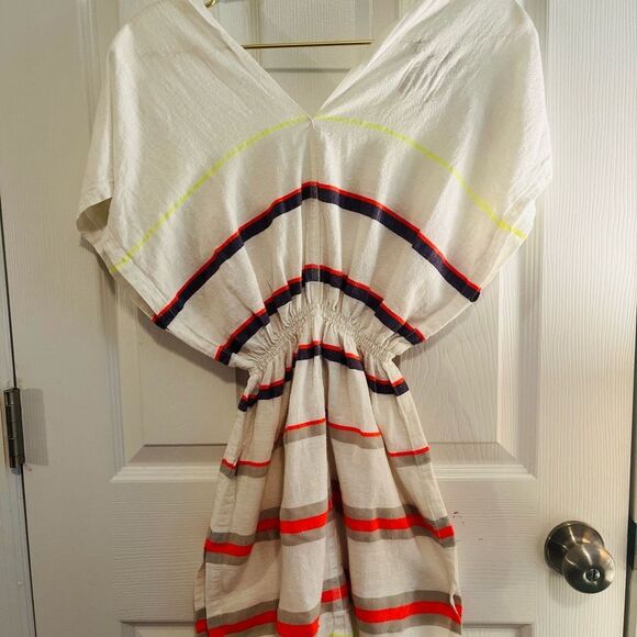 Lemlem V neck White and Multicolor Striped Swim Coverup - Picture 7 of 10